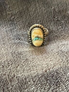 Sterling Silver Turquoise & Cream Inlay Oval Ring